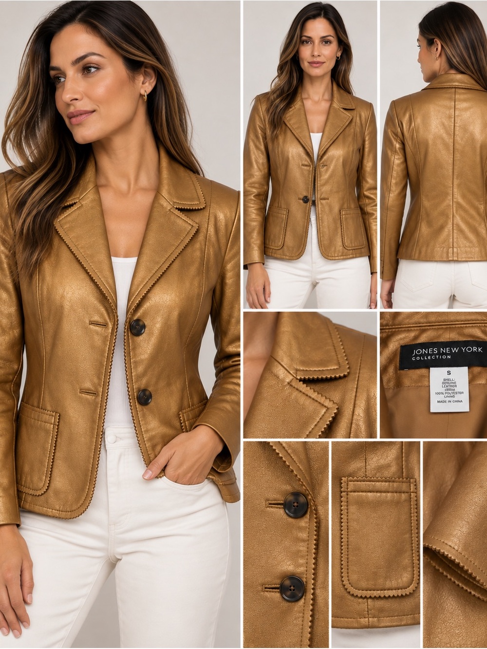 Jones New York Metallic Gold Leather Blazer